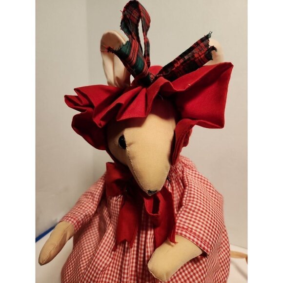 Vtg Overly Raker Christmas Plush Mrs  Mouse Red Dress Stuffed & Weighted EUC - Picture 2 of 6